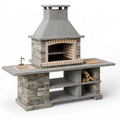 Cuisine extérieure barbecue 240 x 80 x 230 cm en pierre grise avec évier et rangement