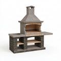 Barbecue de jardin 180 x 70 x 230 cm en béton gris avec foyer réfractaire et gril