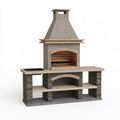 Barbecue de jardin 200 x 70 x 250 cm en béton gris avec plan de travail et grill