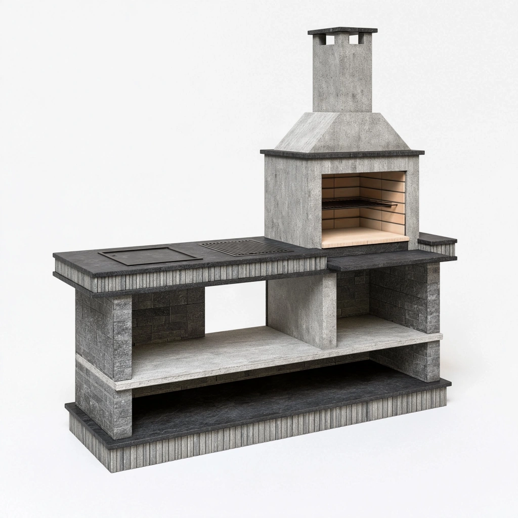 Cuisine extérieure barbecue 180 cm 70 cm 220 cm en pierre grise avec grill moderne