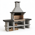 Barbecue de jardin 250 x 70 x 250 cm en béton gris avec cheminée et gril réglable