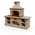 Barbecue de jardin 180 x 75 x 220 cm en pierre beige avec grill et plans de travail