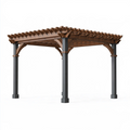 Pergola de jardin 300 x 300 x 250 cm en bois marron et métal noir à toit ajouré