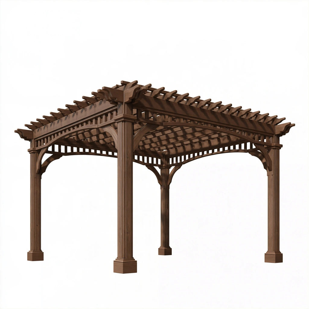 Pergola de jardin 300 x 300 x 240 cm en bois marron à lattes décoratives