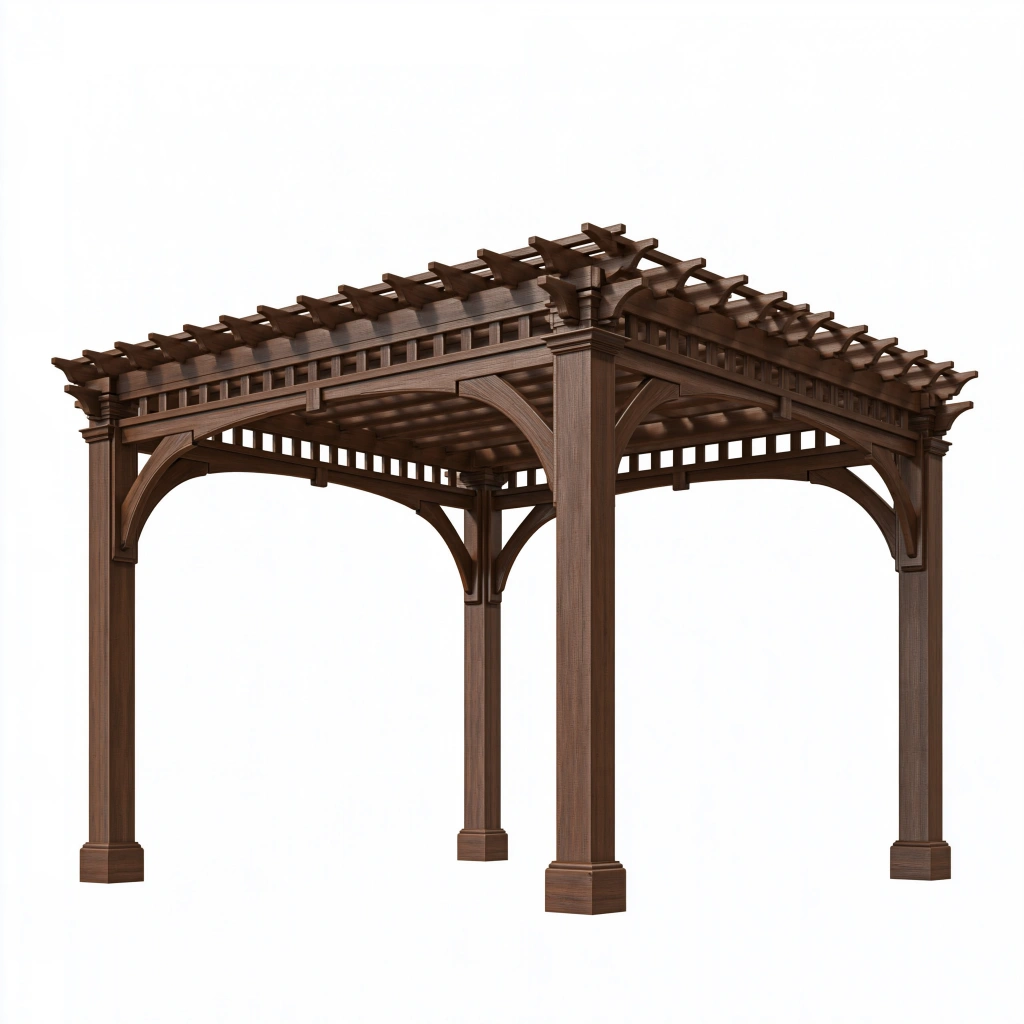 Pergola de jardin 300 x 300 x 250 cm en bois marron style classique à treillis