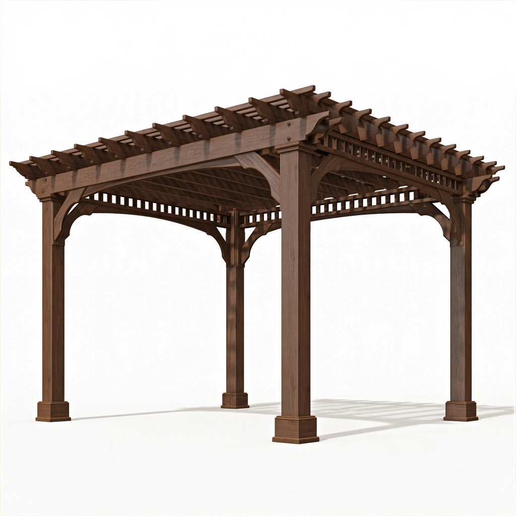 Pergola de jardin 300 x 300 x 250 cm en bois brun à toiture ajourée