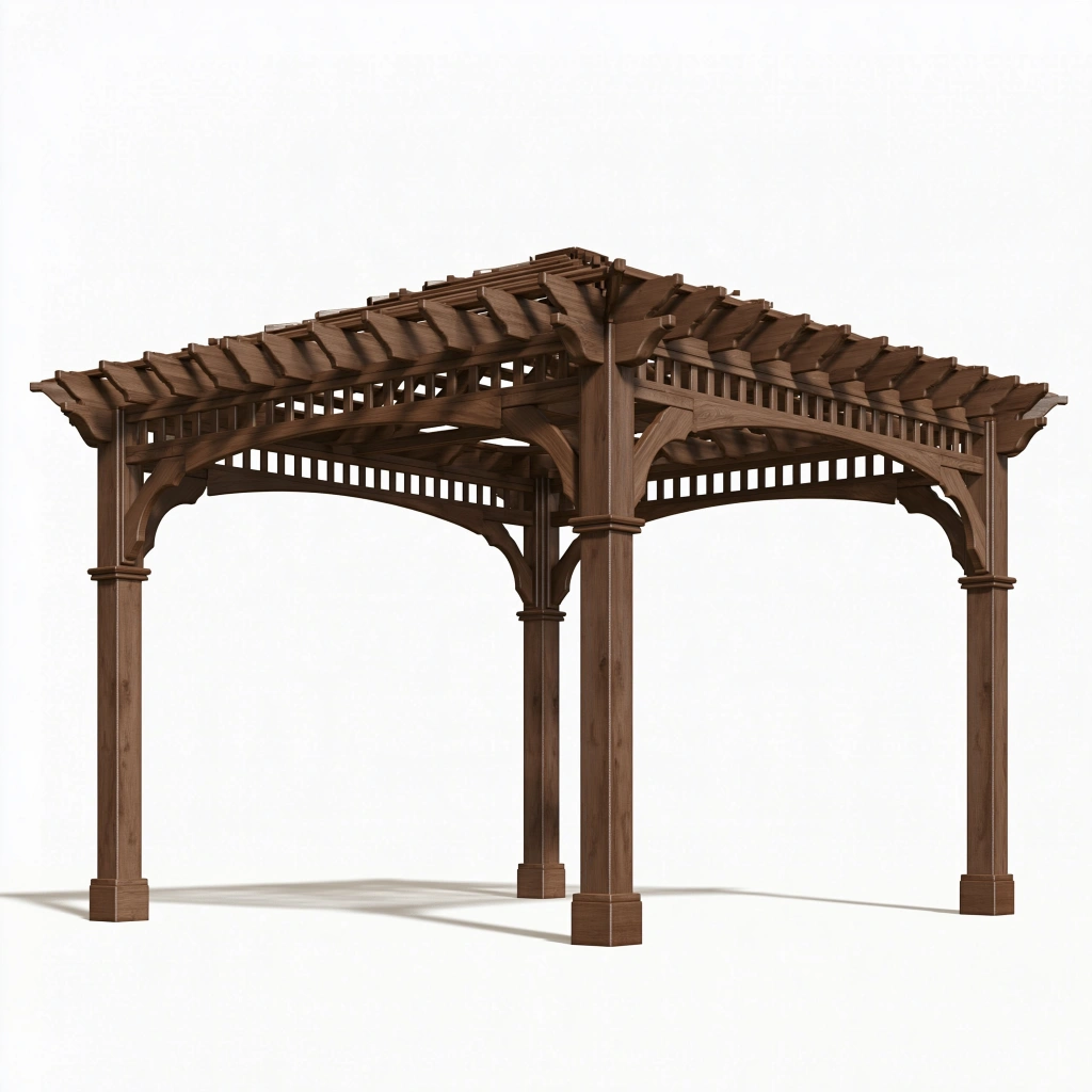 Pergola de jardin 300 x 300 x 240 cm en bois brun à toit ajouré