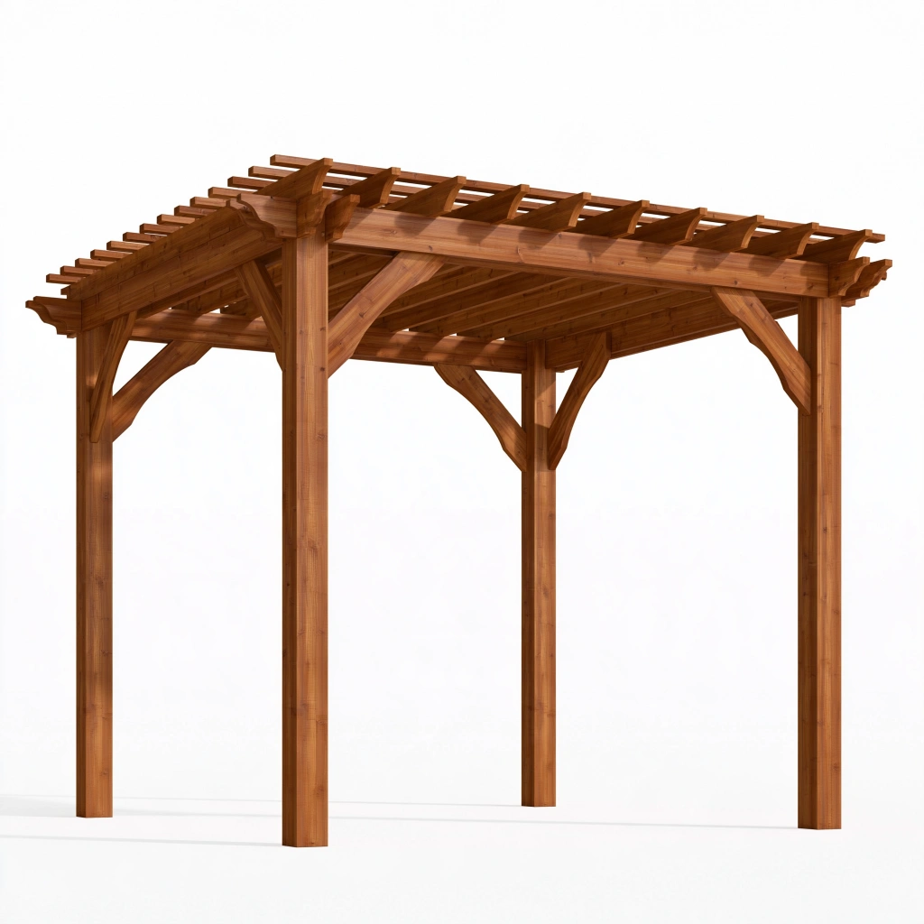 Pergola de jardin 300 x 300 x 230 cm en bois marron à lames ouvertes style rustique