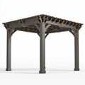 Pergola 300 x 300 x 250 cm en acier noir à toit ajouré pour terrasse style contemporain