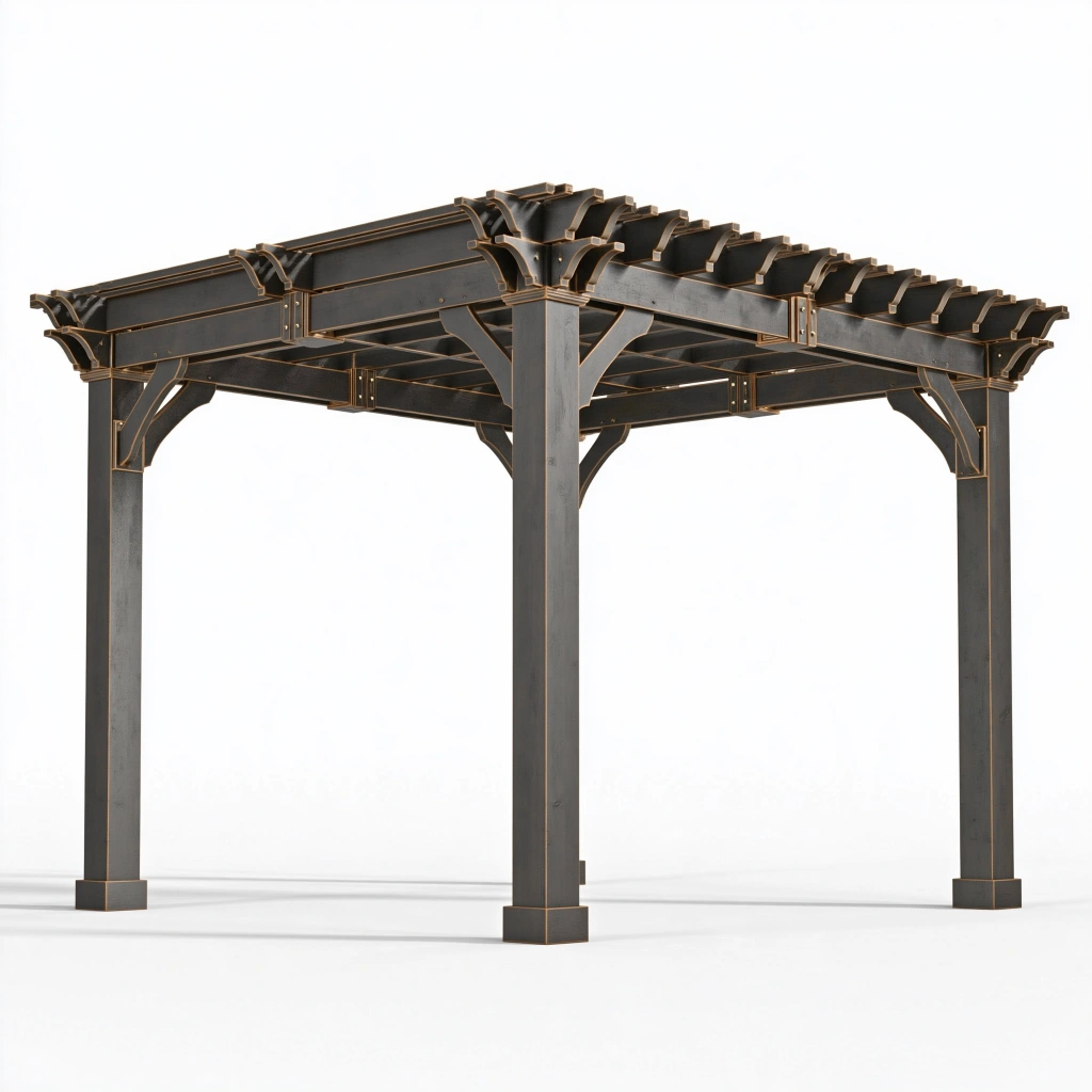 Pergola 300 x 300 x 250 cm en acier noir à toit ajouré pour terrasse style contemporain
