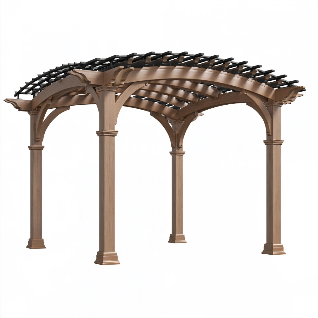 Pergola de jardin 400 x 300 x 280 cm en bois marron à toiture ajourée classique