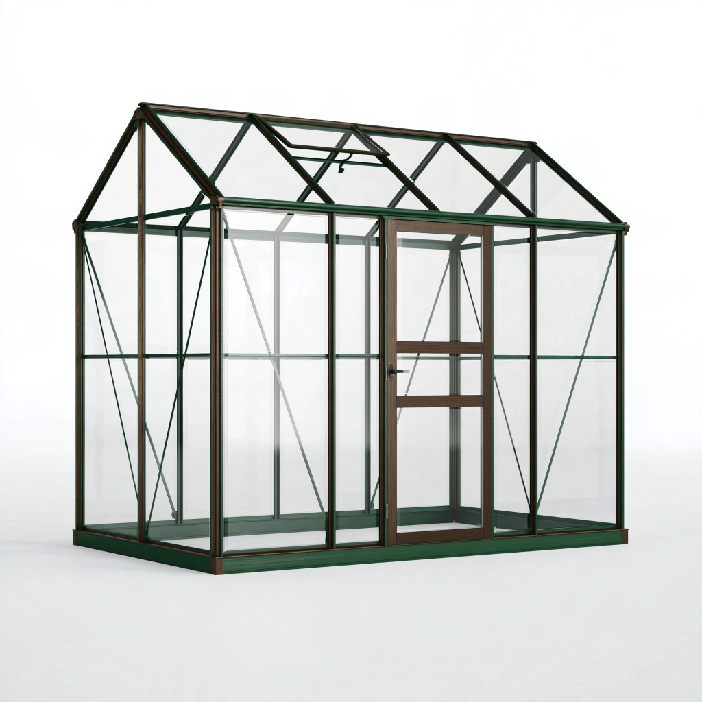 Serre de jardin 244 x 192 x 226 cm en aluminium vert foncé brun avec panneaux transparents et porte intégrée