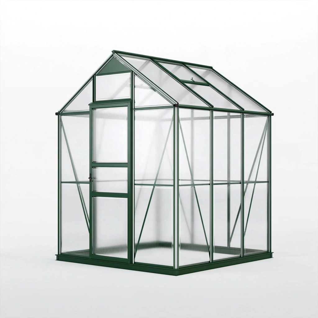 Serre de jardin 190 x 190 x 195 cm aluminium vert panneaux translucides avec porte et lucarne