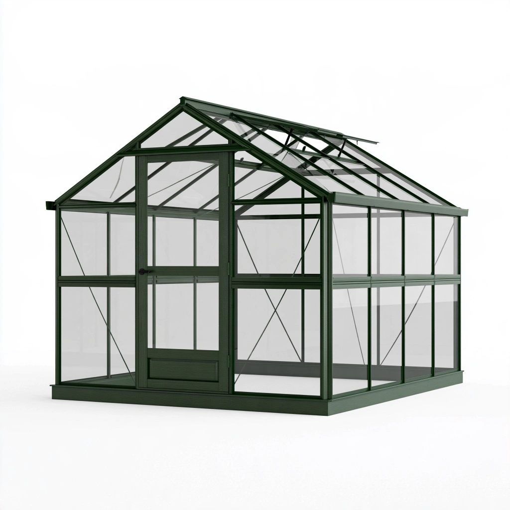 Serre de jardin 190 x 190 x 195 cm aluminium vert panneaux transparents toit à deux pentes