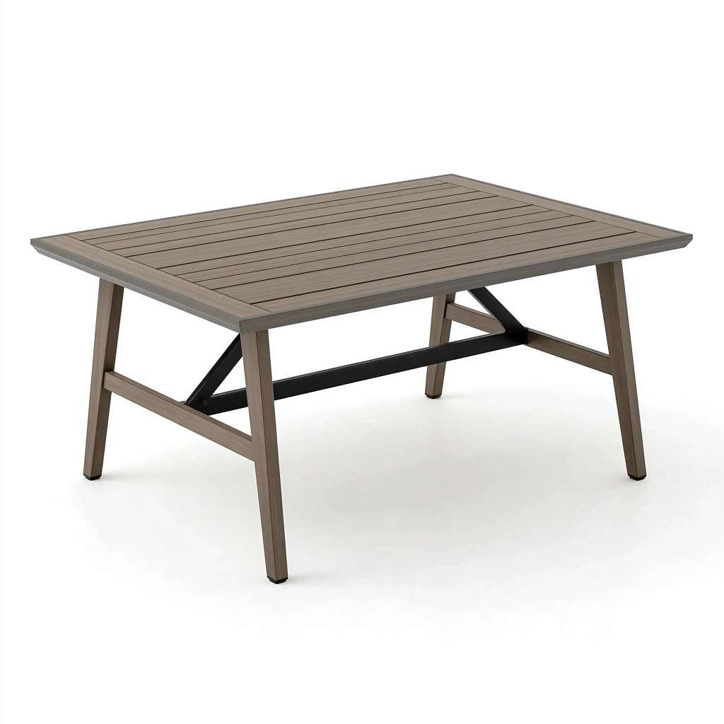 Table de jardin rectangulaire 150 x 90 cm effet bois marron structure métal style contemporain
