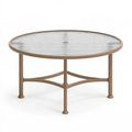 Table de jardin ronde 100 cm verre et métal taupe - plateau texturé