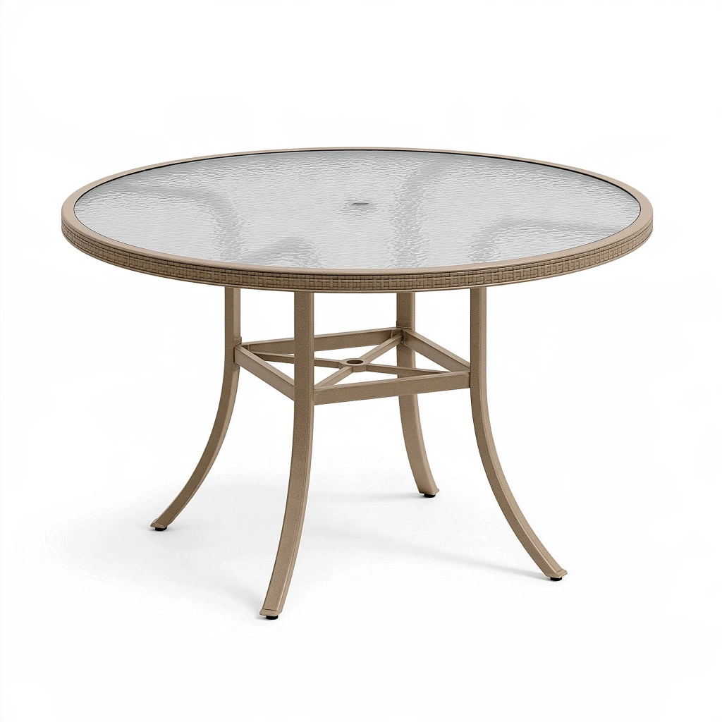 Table de jardin ronde 120 cm verre et métal beige - style classique
