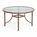 Table de jardin ronde diamètre 100 cm en verre et métal taupe style contemporain