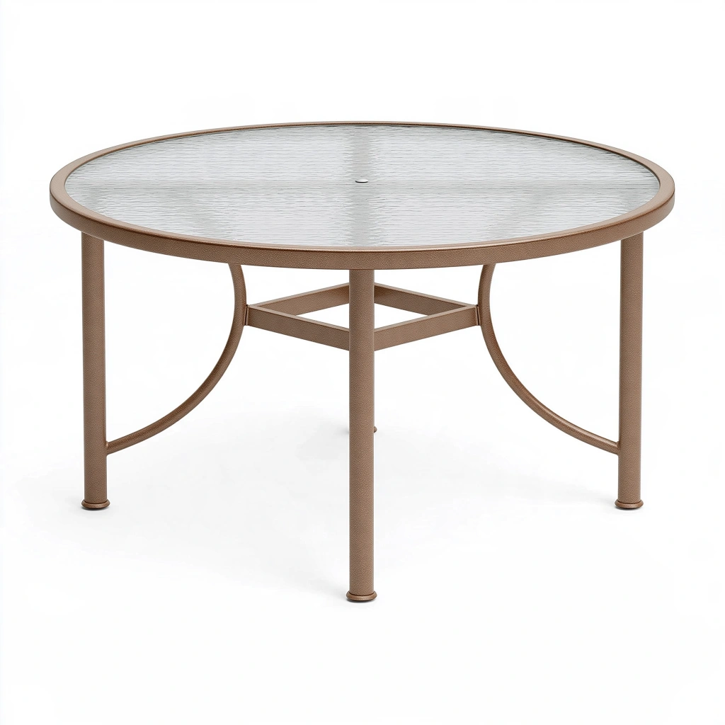 Table de jardin ronde diamètre 100 cm en verre et métal taupe style contemporain