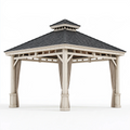 Gazébo de jardin 400 x 400 cm en bois beige avec toit noir style classique