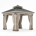 Pavillon de jardin 300 x 300 x 300 cm en métal beige anthracite avec rideaux style classique