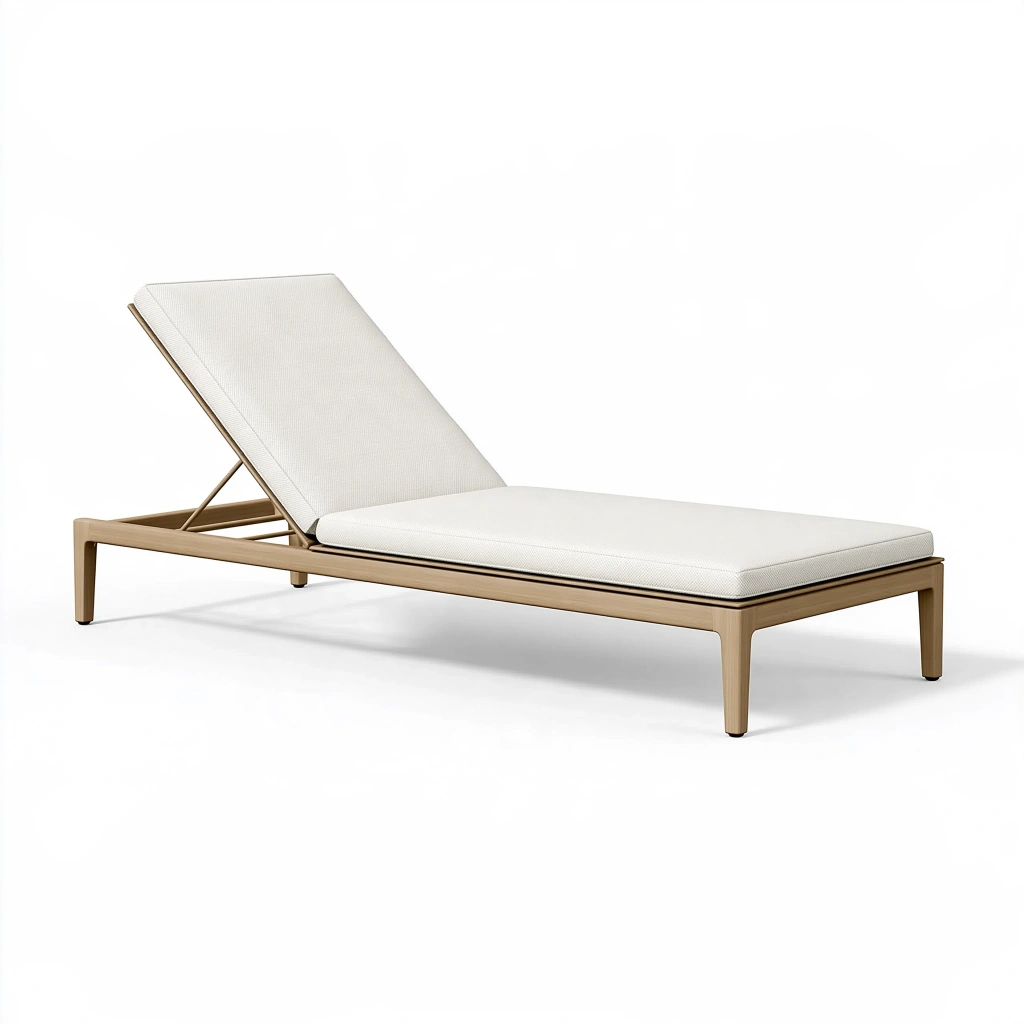 Chaise longue de jardin 200 x 70 x 85 cm en bois beige et blanc à dossier réglable
