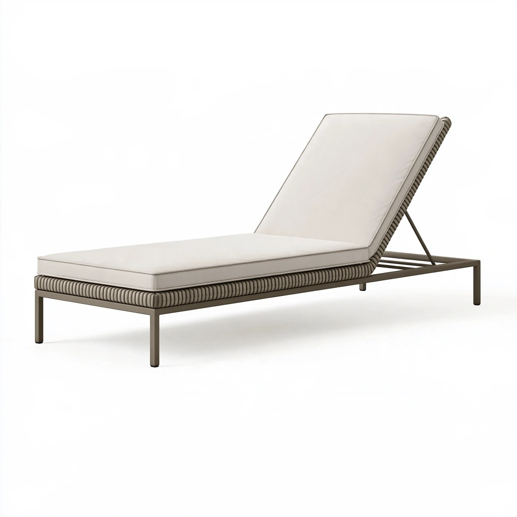 Chaise longue de jardin 200 x 75 cm en métal et corde tressée beige avec dossier réglable