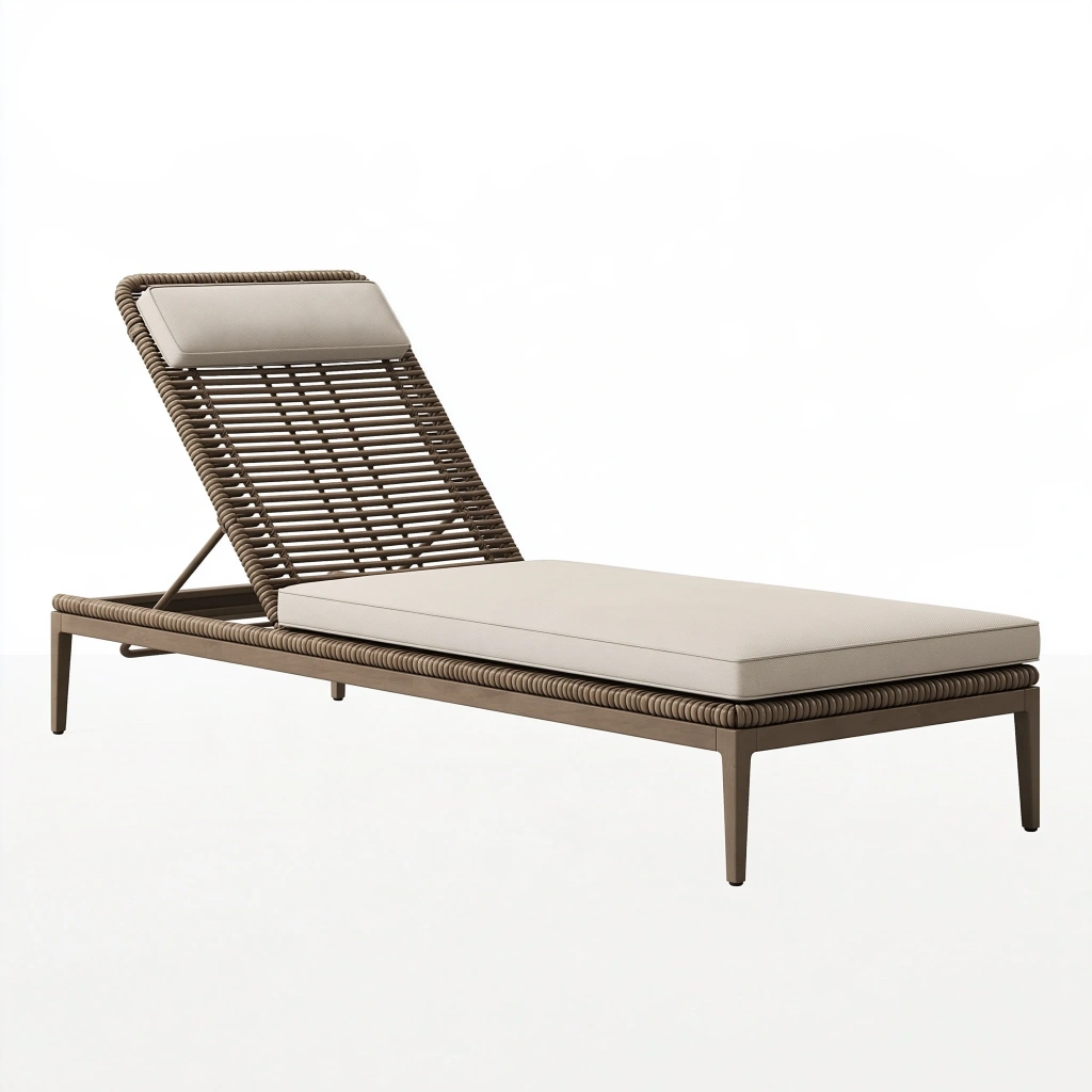 Chaise longue de jardin 200 x 70 cm en métal et corde tressée marron avec dossier réglable